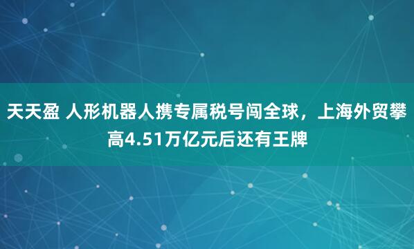 天天盈 人形机器人携专属税号闯全球，上海外贸攀高4.51万亿元后还有王牌
